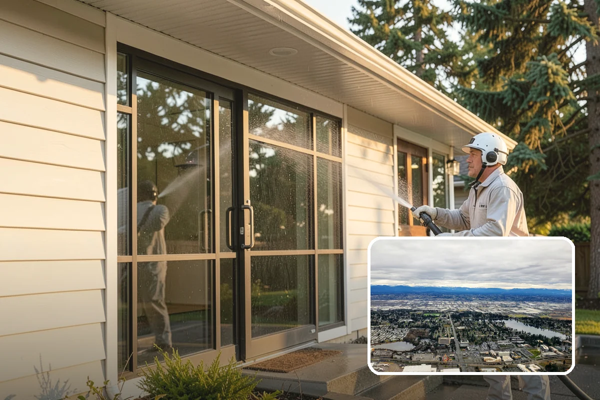 Flagstone Patio Cleaning in SeaTac, King County, WA - Clears moss from wide flagstone joints