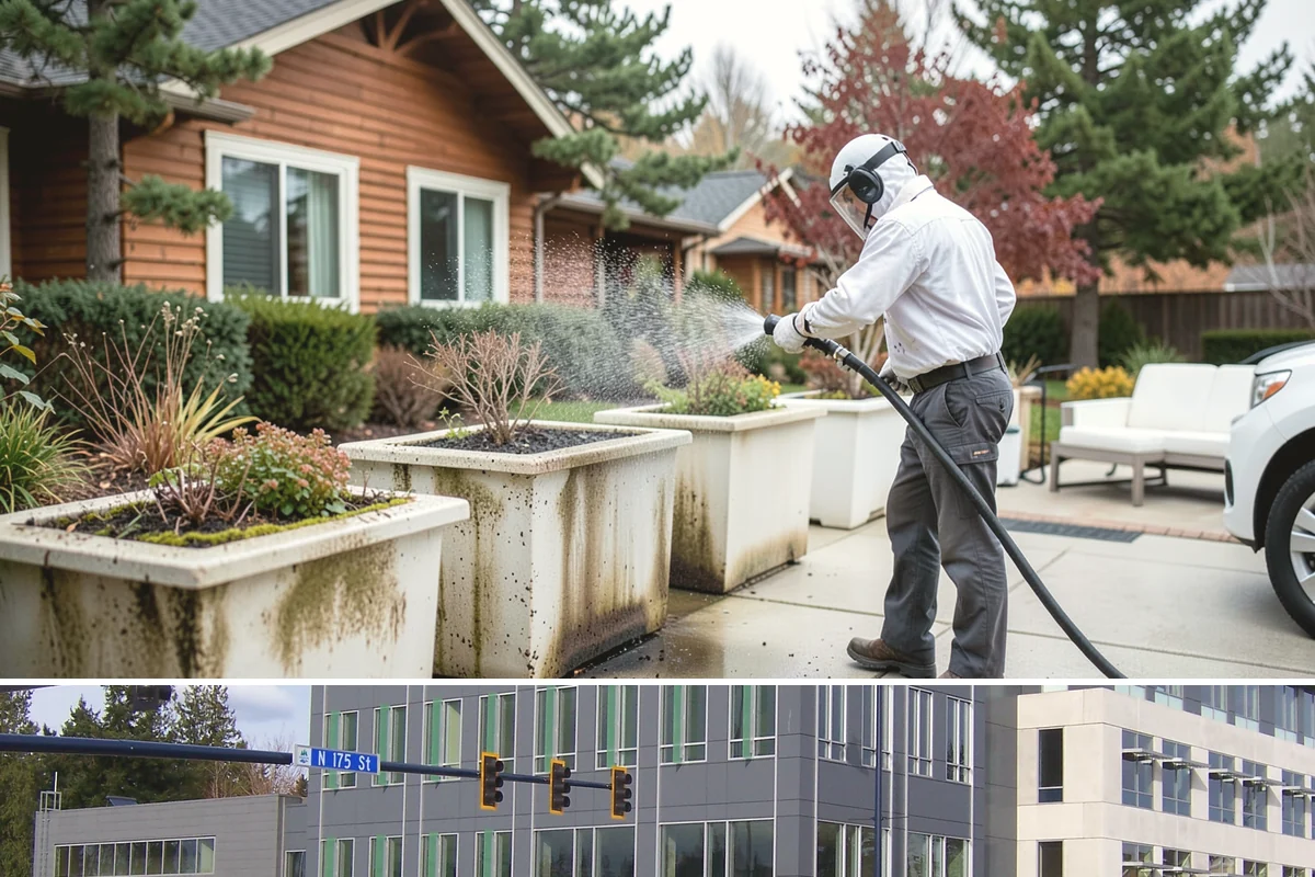 Flagstone Patio Cleaning in Shoreline, King County, WA - Flagstone patios are best cleaned during dry summer stretches so joints and stone dry fully.