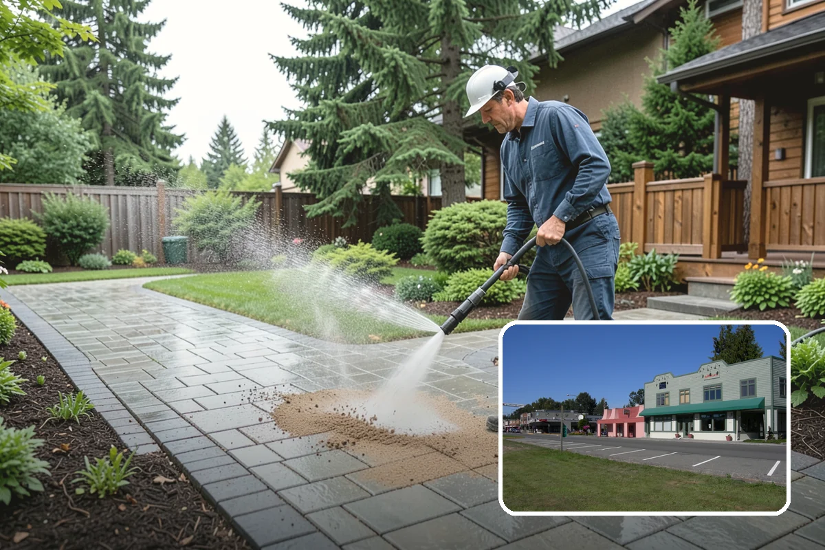 Flagstone Patio Cleaning in Snoqualmie, King County, WA - Clears moss from wide flagstone joints