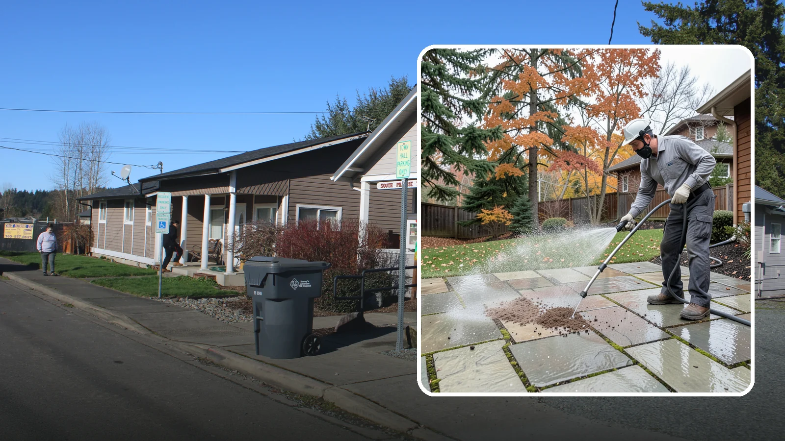 Flagstone Patio Cleaning in South Prairie, Pierce County, WA - Gently clean flagstone patios and their wide joints where Northwest moss settles in deep.