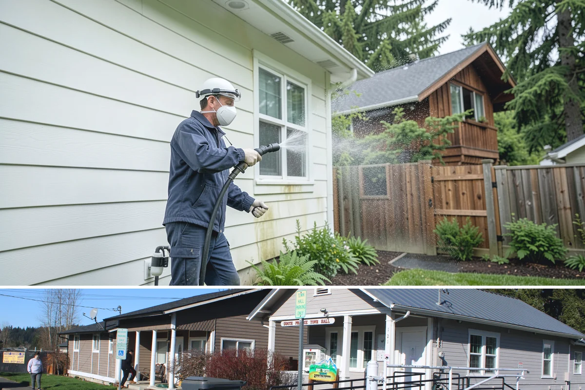 Flagstone Patio Cleaning in South Prairie, Pierce County, WA - Flagstone patios are best cleaned during dry summer stretches so joints and stone dry fully.