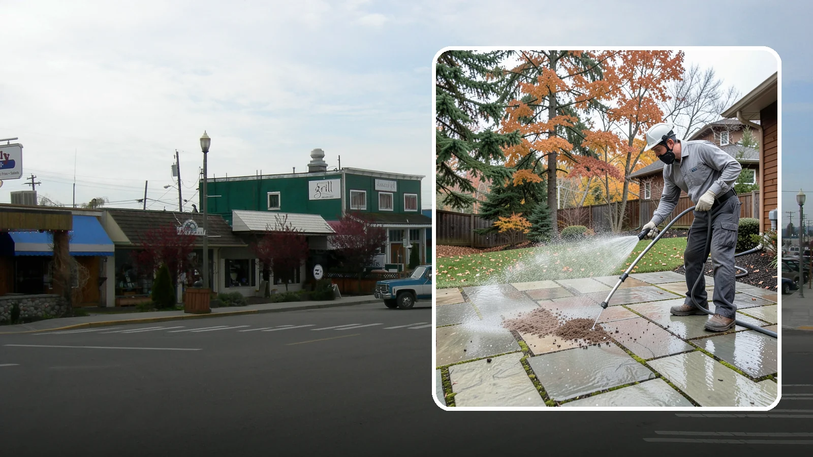 Flagstone Patio Cleaning in Stanwood, Snohomish County, WA - Gently clean flagstone patios and their wide joints where Northwest moss settles in deep.