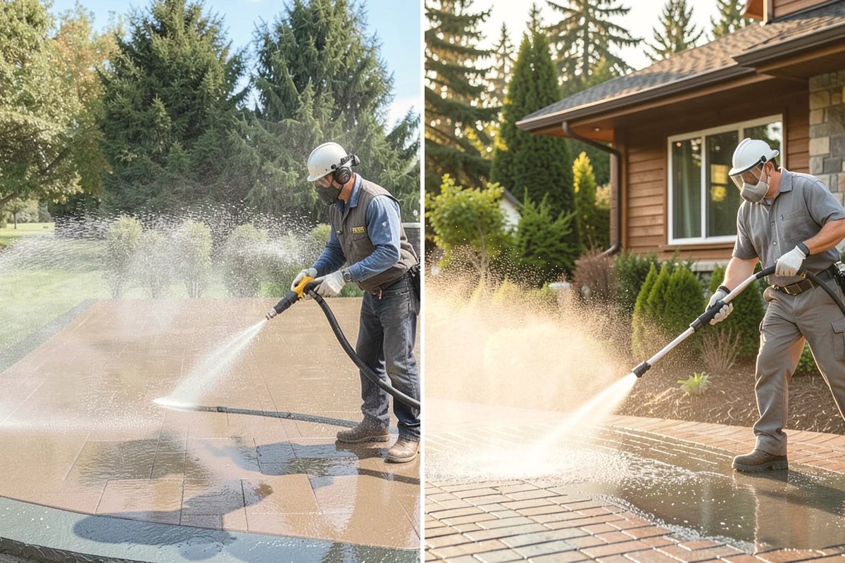 Flagstone Patio Cleaning in Steilacoom, Pierce County, WA - Remove debris and loose growth from joints