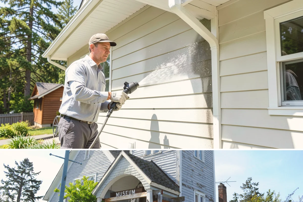 Flagstone Patio Cleaning in Steilacoom, Pierce County, WA - Flagstone patios are best cleaned during dry summer stretches so joints and stone dry fully.