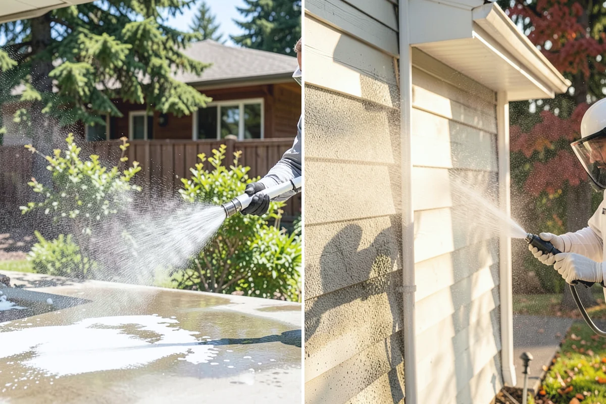 Flagstone Patio Cleaning in Sumner, Pierce County, WA - Remove debris and loose growth from joints