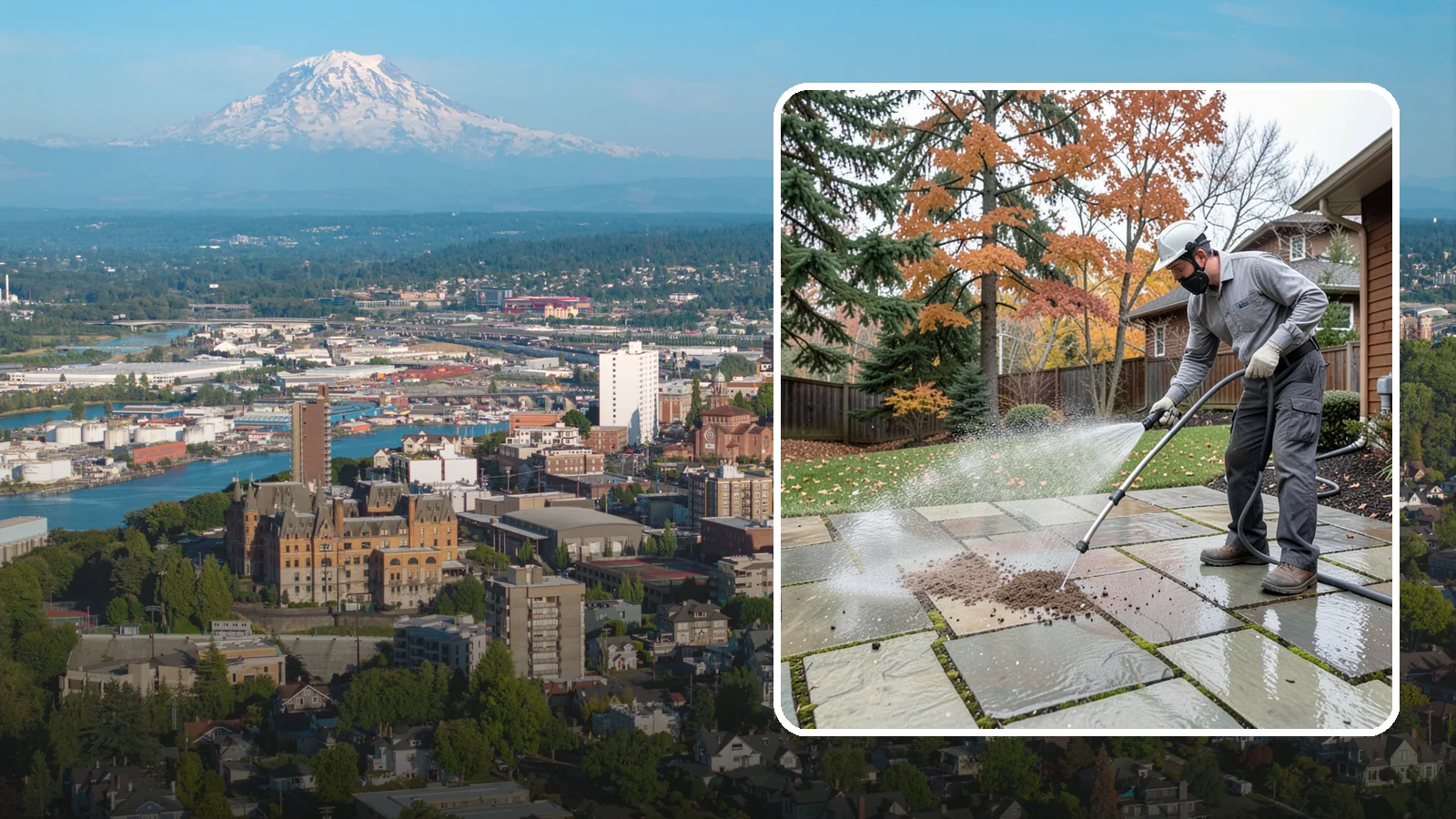 Flagstone Patio Cleaning in Tacoma, Pierce County, WA - Gently clean flagstone patios and their wide joints where Northwest moss settles in deep.