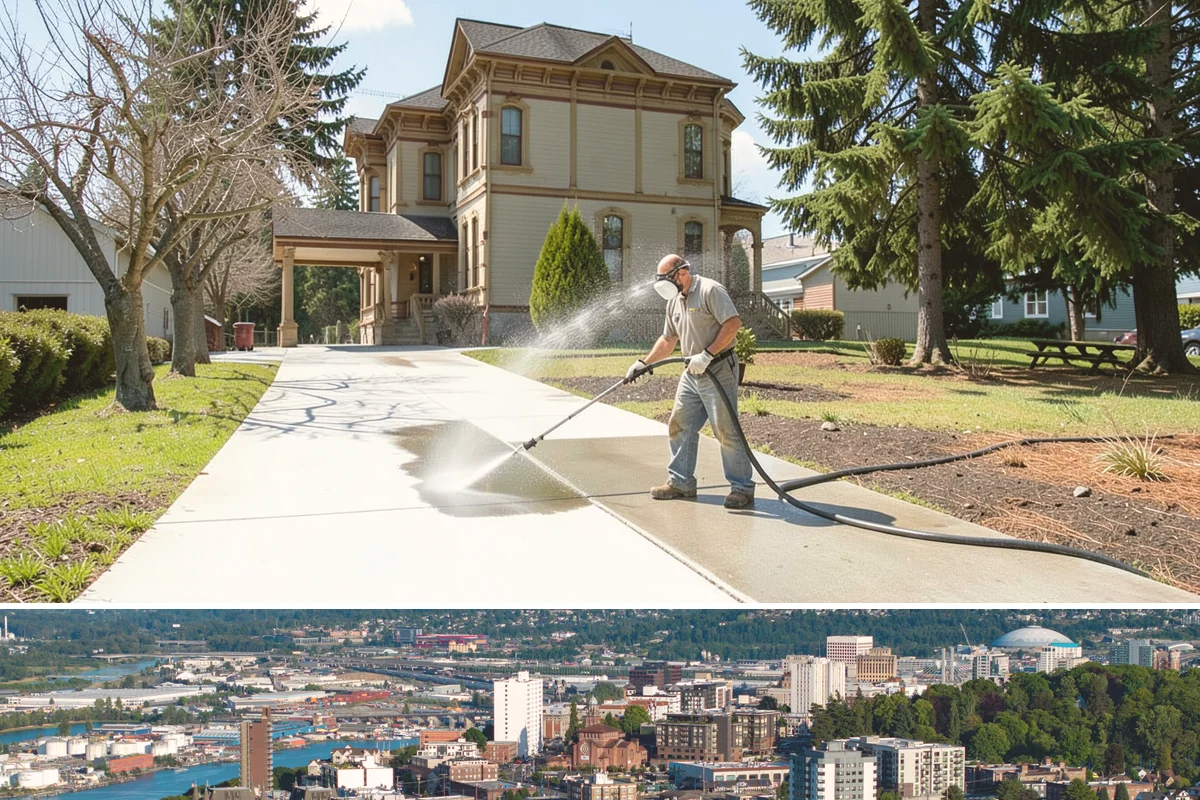 Flagstone Patio Cleaning in Tacoma, Pierce County, WA - Flagstone patios are best cleaned during dry summer stretches so joints and stone dry fully.