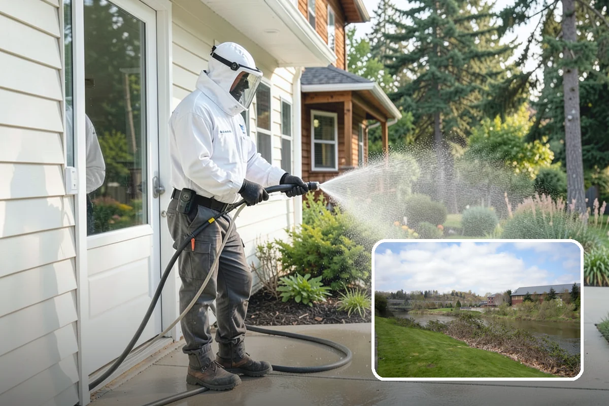Flagstone Patio Cleaning in Tukwila, King County, WA - Clears moss from wide flagstone joints