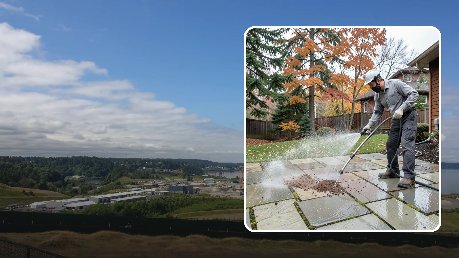 Flagstone Patio Cleaning in University Place, Pierce County, WA - Gently clean flagstone patios and their wide joints where Northwest moss settles in deep.