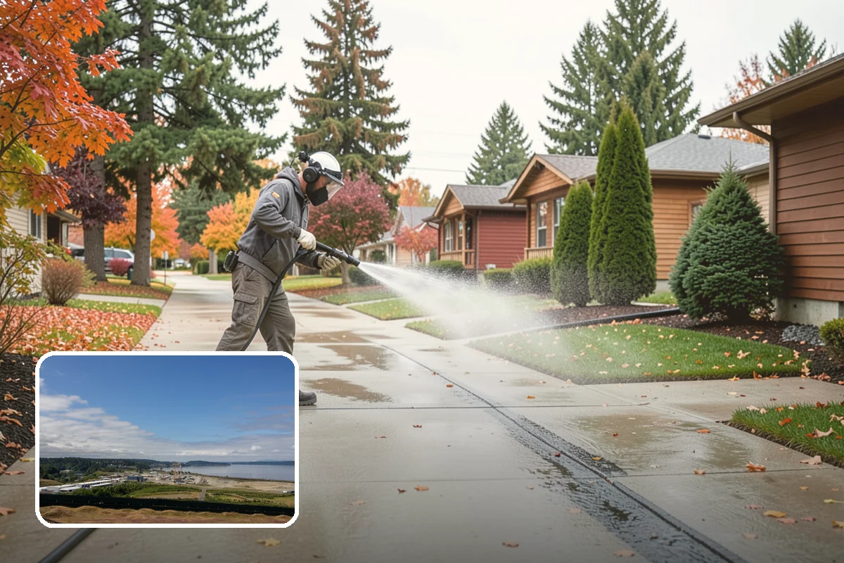 Flagstone Patio Cleaning in University Place, Pierce County, WA - Clears moss from wide flagstone joints