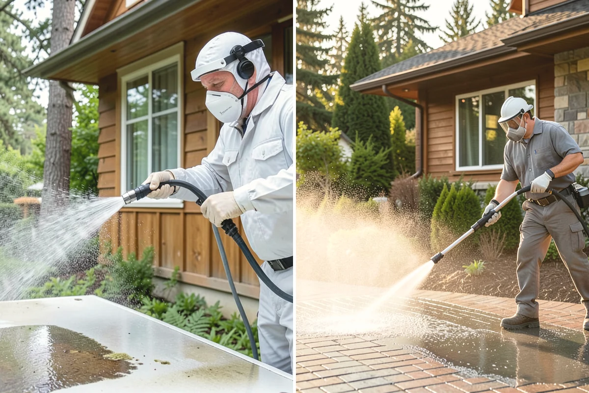 Flagstone Patio Cleaning in University Place, Pierce County, WA - Remove debris and loose growth from joints