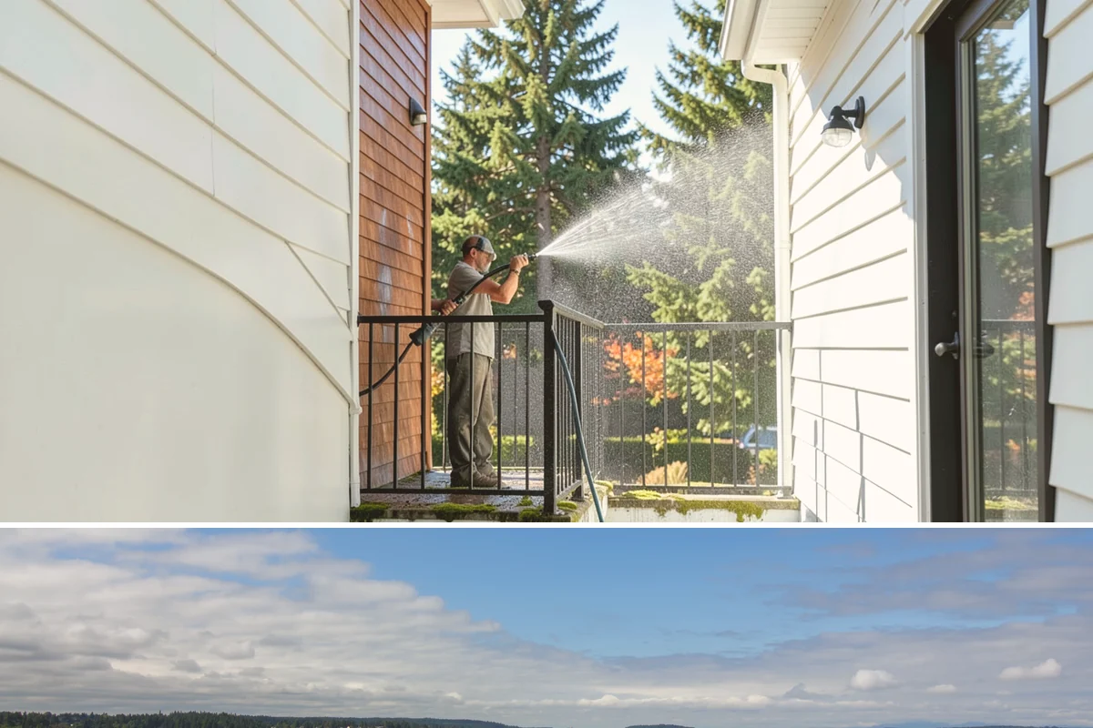 Flagstone Patio Cleaning in University Place, Pierce County, WA - Flagstone patios are best cleaned during dry summer stretches so joints and stone dry fully.