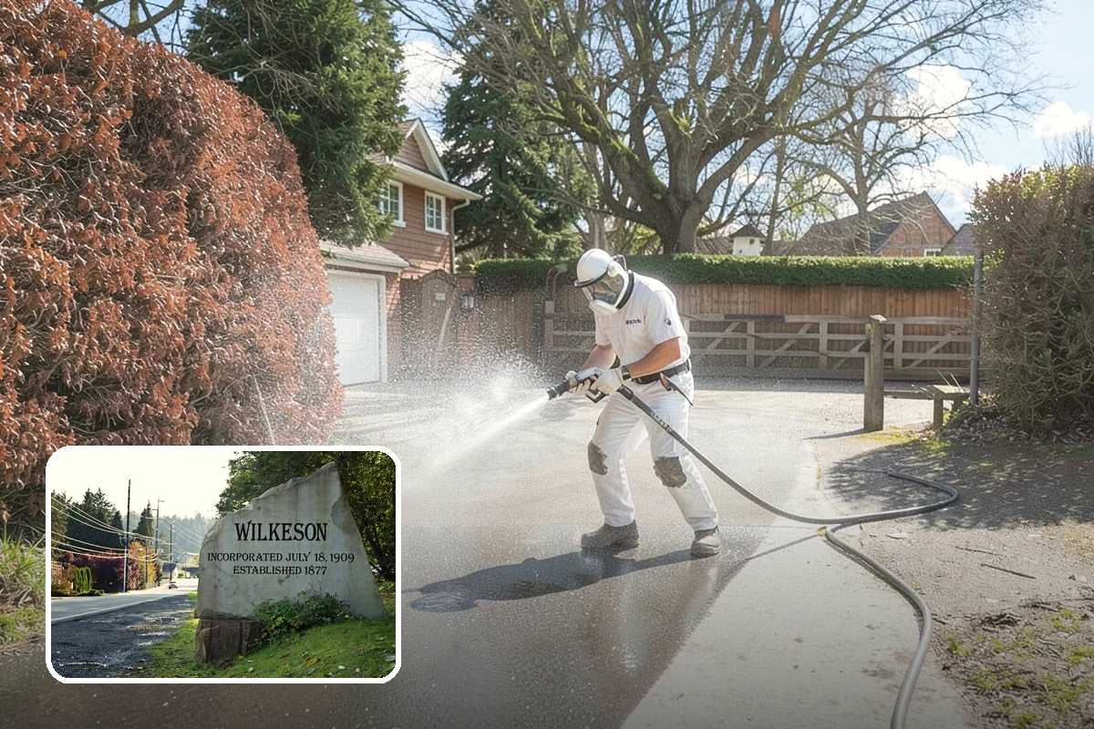 Flagstone Patio Cleaning in Wilkeson, Pierce County, WA - Clears moss from wide flagstone joints