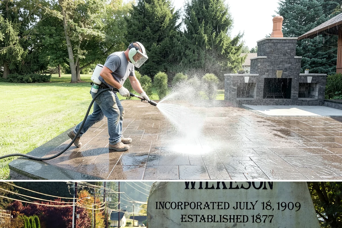 Flagstone Patio Cleaning in Wilkeson, Pierce County, WA - Flagstone patios are best cleaned during dry summer stretches so joints and stone dry fully.