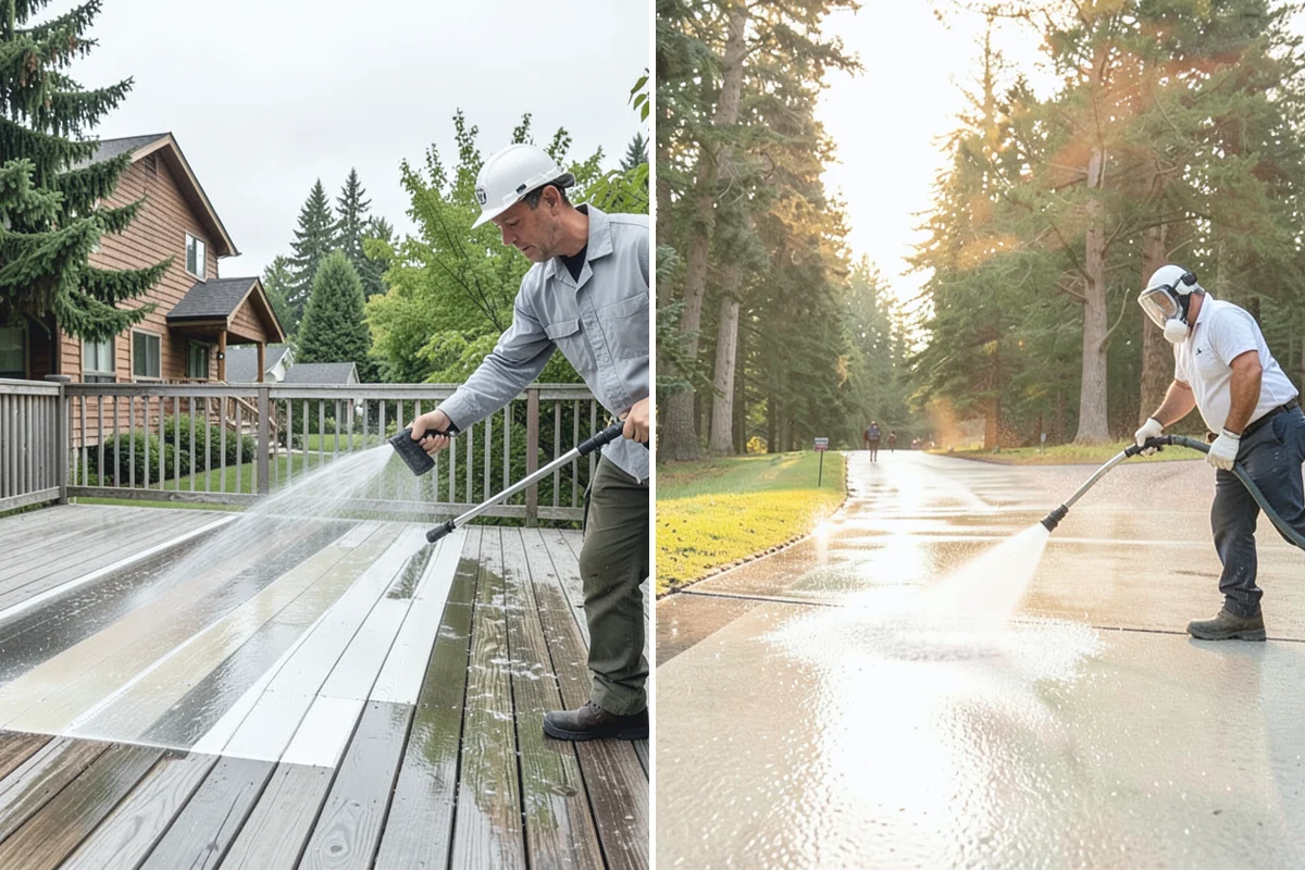Flagstone Patio Cleaning in Woodinville, King County, WA - Remove debris and loose growth from joints
