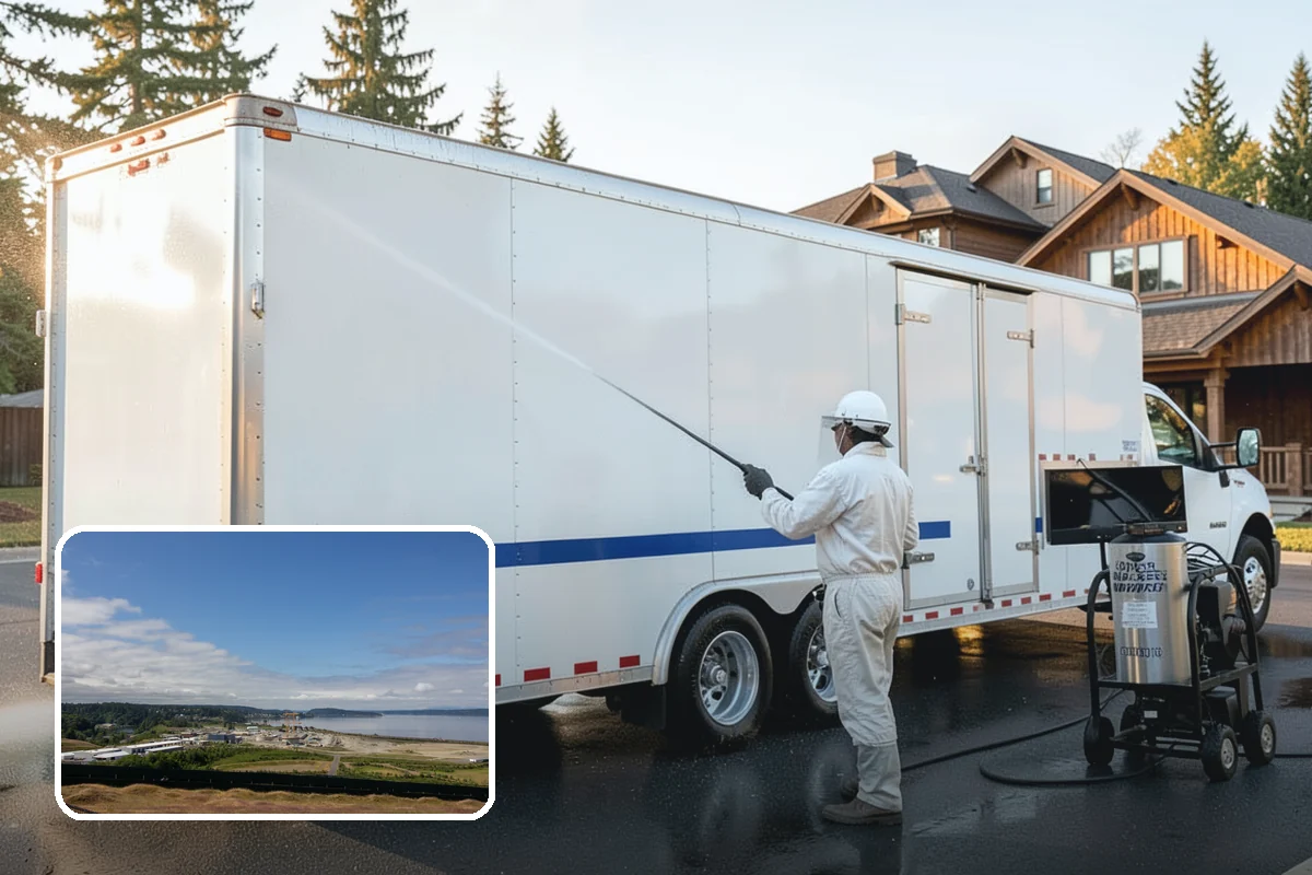 Food Truck Cleaning in University Place, Pierce County, WA - Degreases the service window and cooking-side panels