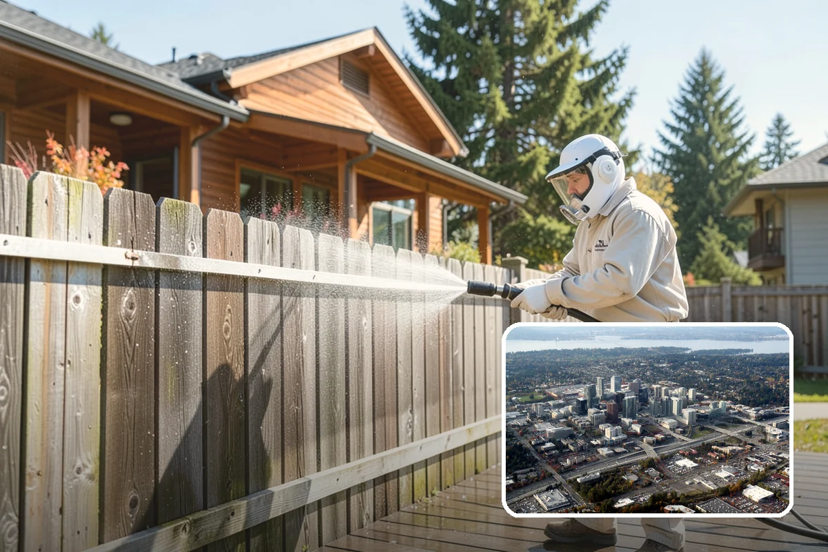 Foundation Cleaning in Bellevue, King County, WA - Removes mud splash and moss from the base of the home