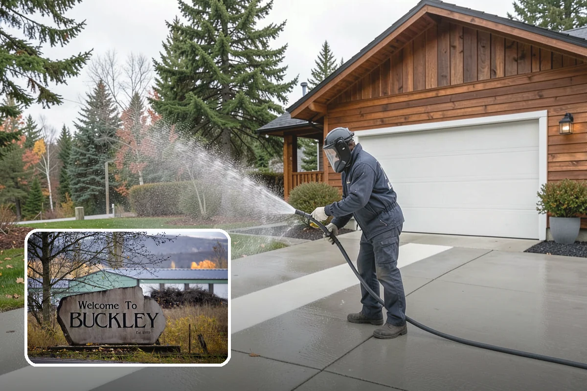 Foundation Cleaning in Buckley, Pierce County, WA - Removes mud splash and moss from the base of the home
