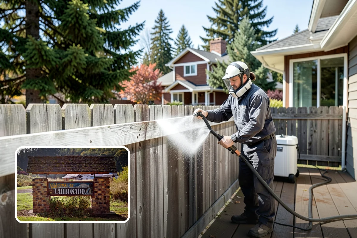 Foundation Cleaning in Carbonado, Pierce County, WA - Removes mud splash and moss from the base of the home