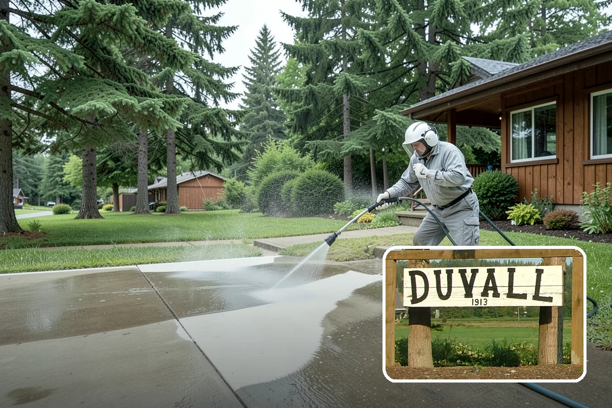 Foundation Cleaning in Duvall, King County, WA - Removes mud splash and moss from the base of the home