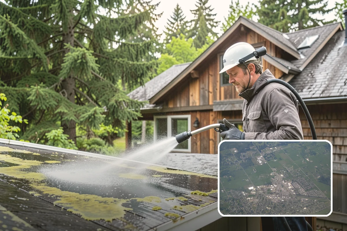 Foundation Cleaning in Enumclaw, King County, WA - Removes mud splash and moss from the base of the home