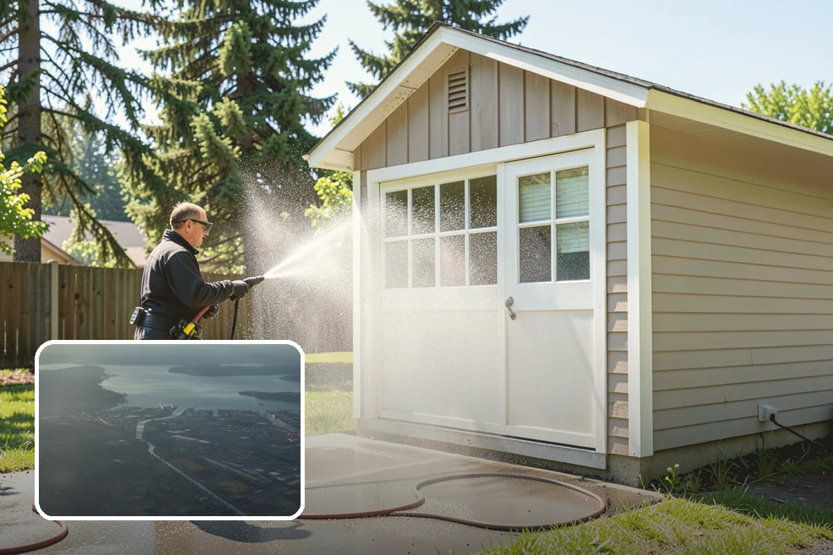 Foundation Cleaning in Fife, Pierce County, WA - Removes mud splash and moss from the base of the home