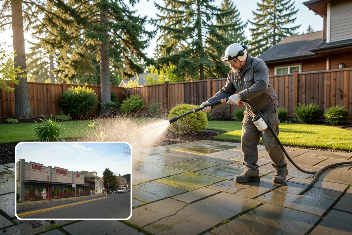 Foundation Cleaning in Issaquah, King County, WA - Removes mud splash and moss from the base of the home