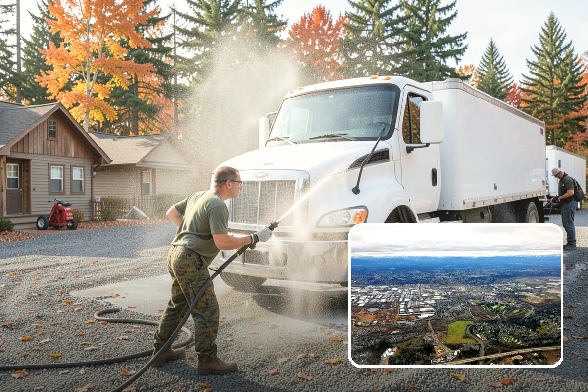 Foundation Cleaning in Kent, King County, WA - Removes mud splash and moss from the base of the home