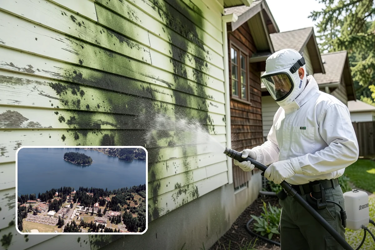 Foundation Cleaning in Lakewood, Pierce County, WA - Removes mud splash and moss from the base of the home