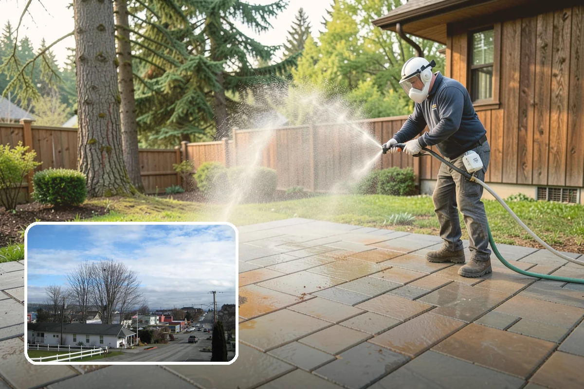 Foundation Cleaning in Langley, Island County, WA - Removes mud splash and moss from the base of the home