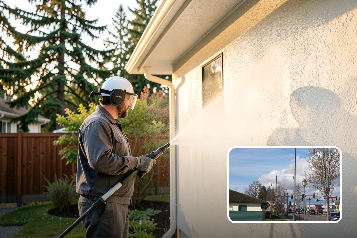 Foundation Cleaning in Marysville, Snohomish County, WA - Removes mud splash and moss from the base of the home