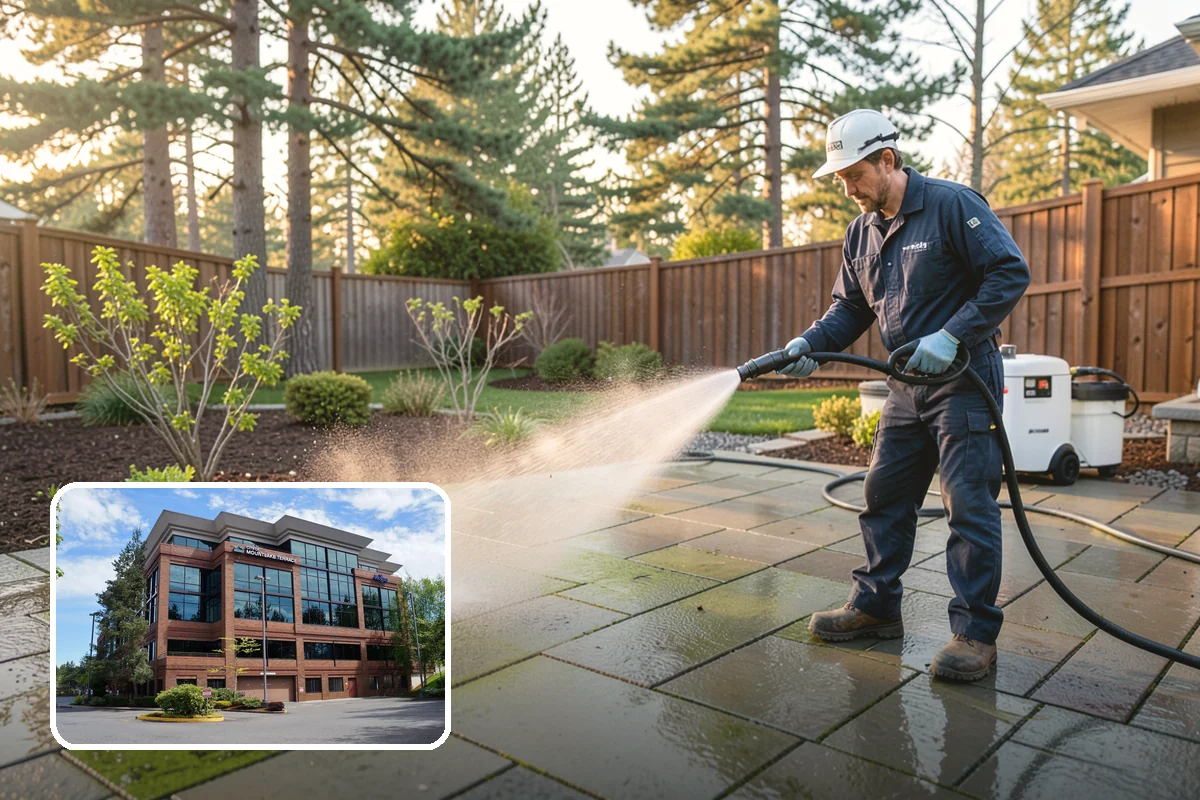 Foundation Cleaning in Mountlake Terrace, Snohomish County, WA - Removes mud splash and moss from the base of the home