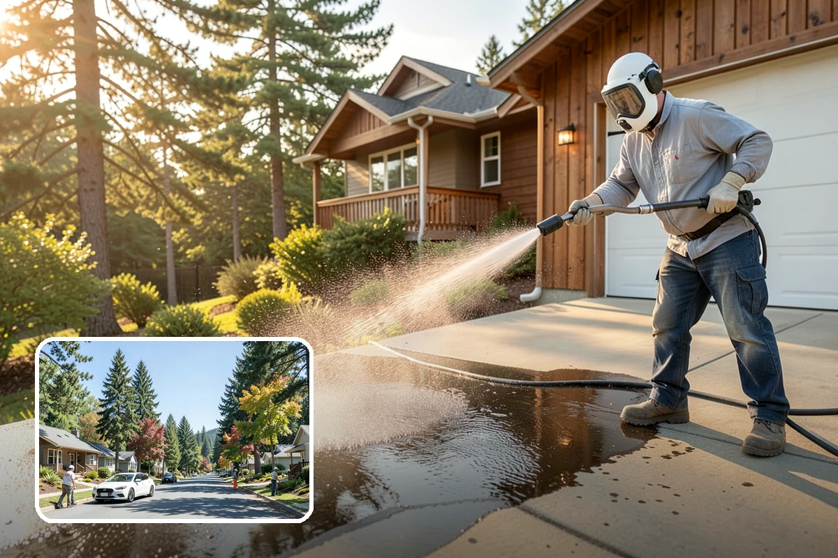 Foundation Cleaning in Orting, Pierce County, WA - Removes mud splash and moss from the base of the home