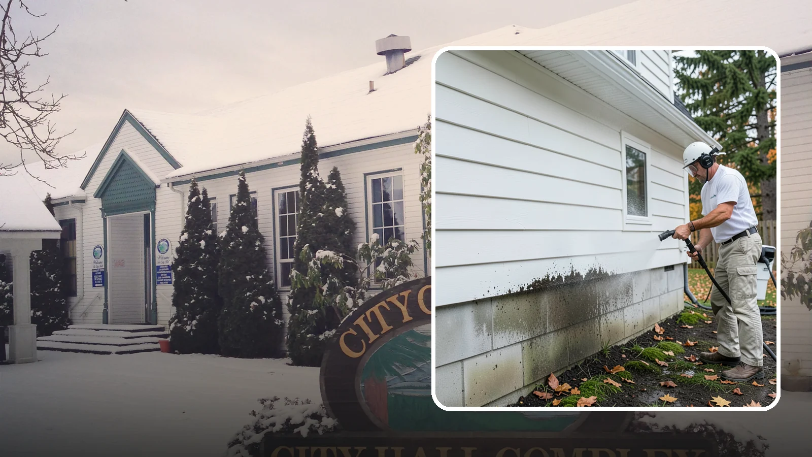 Foundation Cleaning in Pacific, King County, WA - We wash exposed foundation walls to clear the mud splash, moss, and efflorescence that build along the base of the home.
