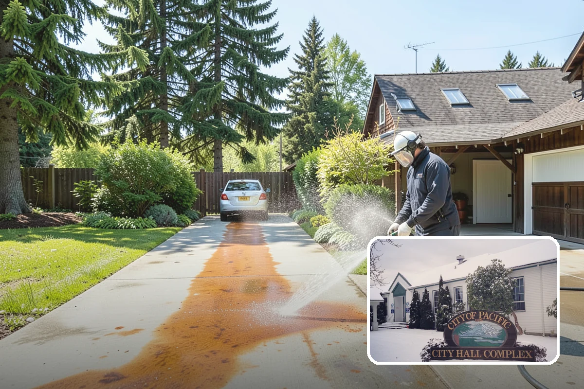 Foundation Cleaning in Pacific, King County, WA - Removes mud splash and moss from the base of the home