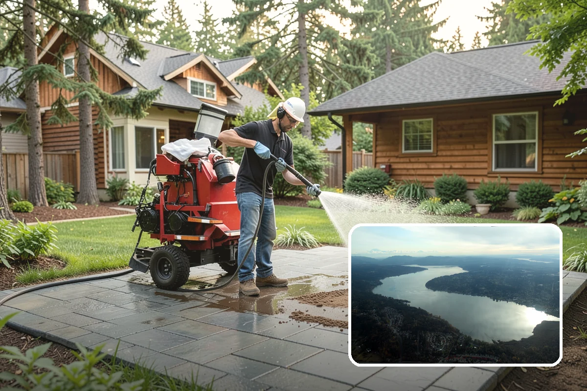 Foundation Cleaning in Sammamish, King County, WA - Removes mud splash and moss from the base of the home