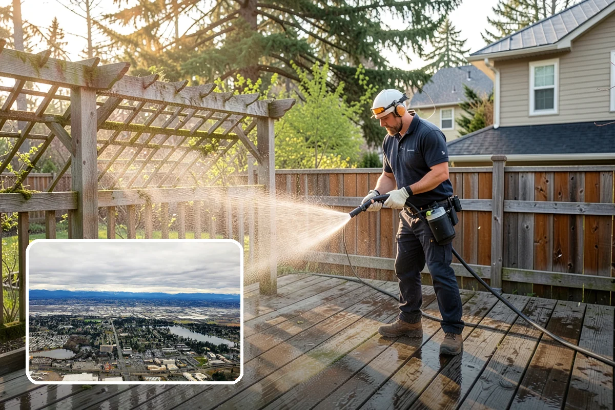 Foundation Cleaning in SeaTac, King County, WA - Removes mud splash and moss from the base of the home