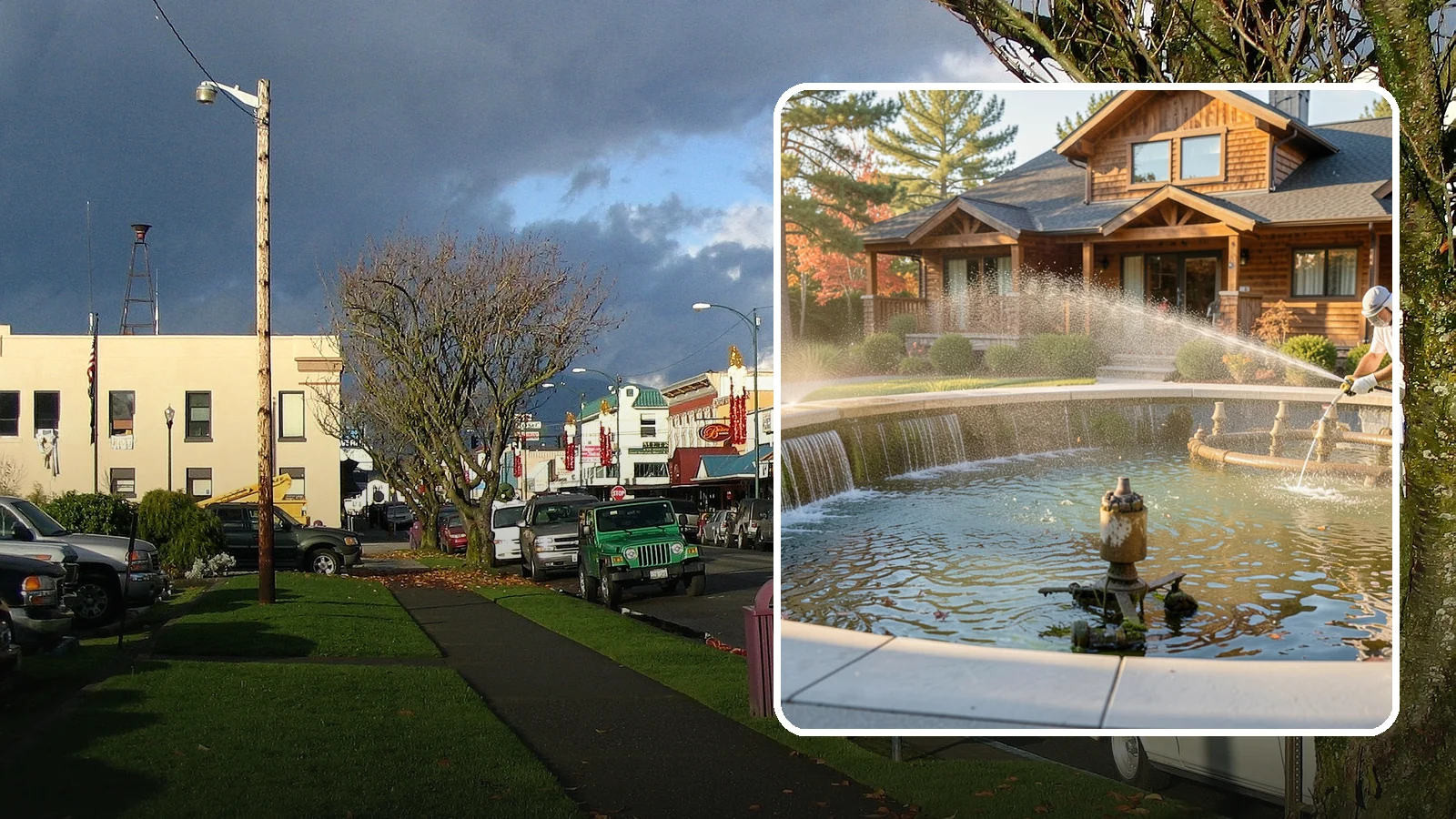 Fountain Cleaning in Arlington, Snohomish County, WA - We clean outdoor fountains to clear algae, mineral scale, and hard-water lines from basins and cascading surfaces.
