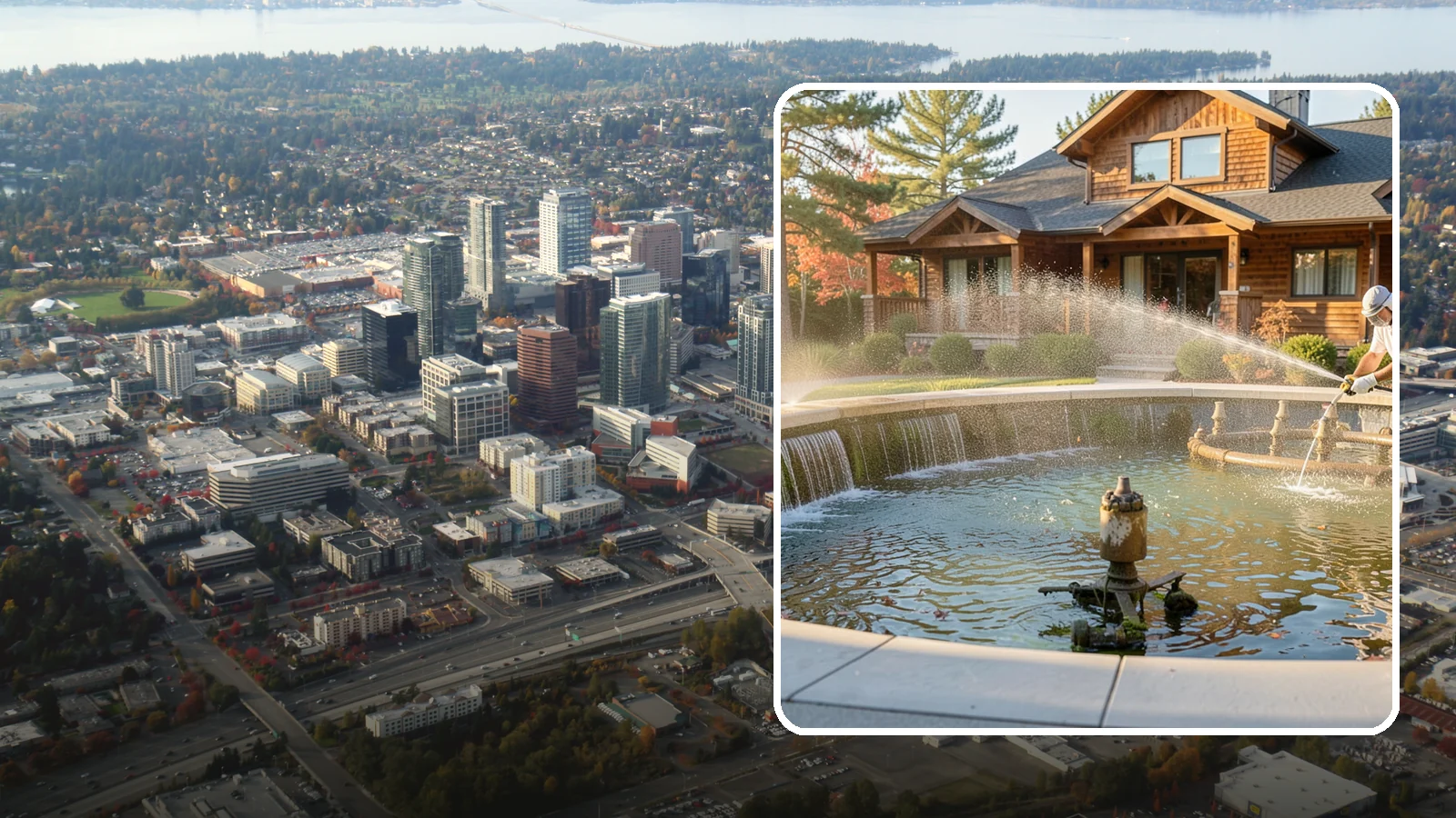 Fountain Cleaning in Bellevue, King County, WA - We clean outdoor fountains to clear algae, mineral scale, and hard-water lines from basins and cascading surfaces.