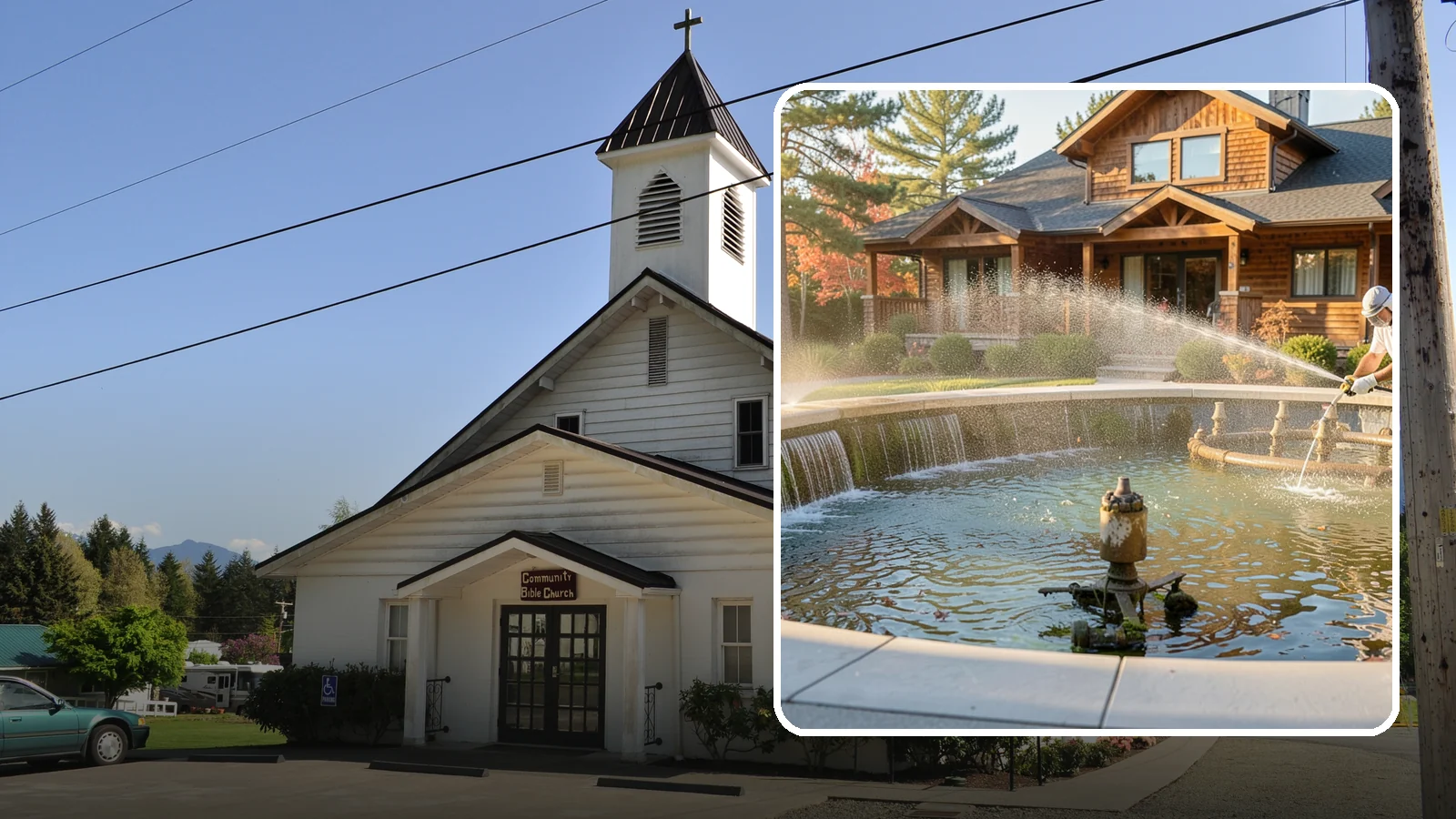 Fountain Cleaning in Concrete, Skagit County, WA - We clean outdoor fountains to clear algae, mineral scale, and hard-water lines from basins and cascading surfaces.
