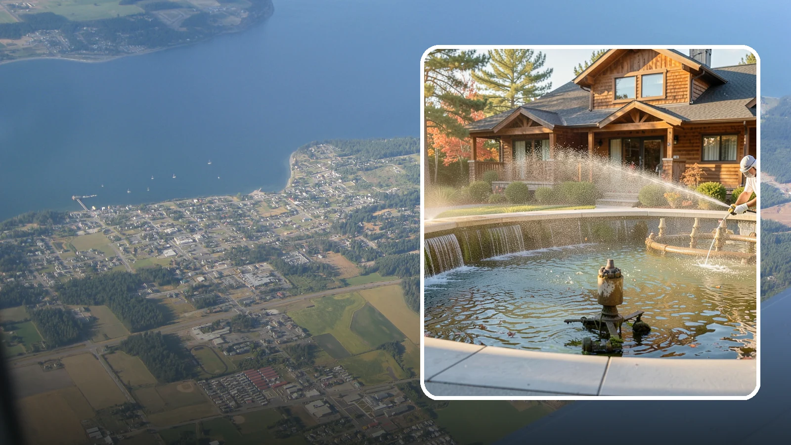 Fountain Cleaning in Coupeville, Island County, WA - We clean outdoor fountains to clear algae, mineral scale, and hard-water lines from basins and cascading surfaces.