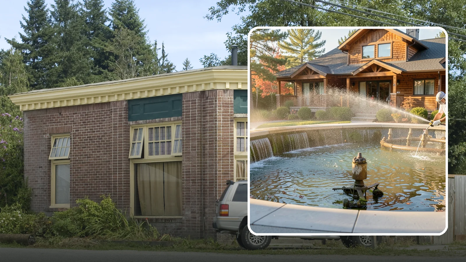 Fountain Cleaning in Hamilton, Skagit County, WA - We clean outdoor fountains to clear algae, mineral scale, and hard-water lines from basins and cascading surfaces.