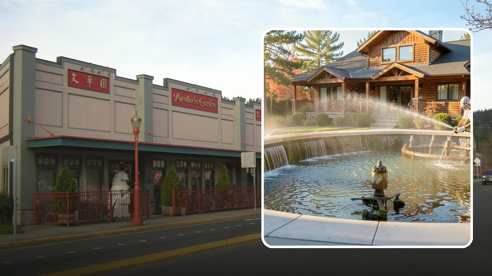 Fountain Cleaning in Issaquah, King County, WA - We clean outdoor fountains to clear algae, mineral scale, and hard-water lines from basins and cascading surfaces.