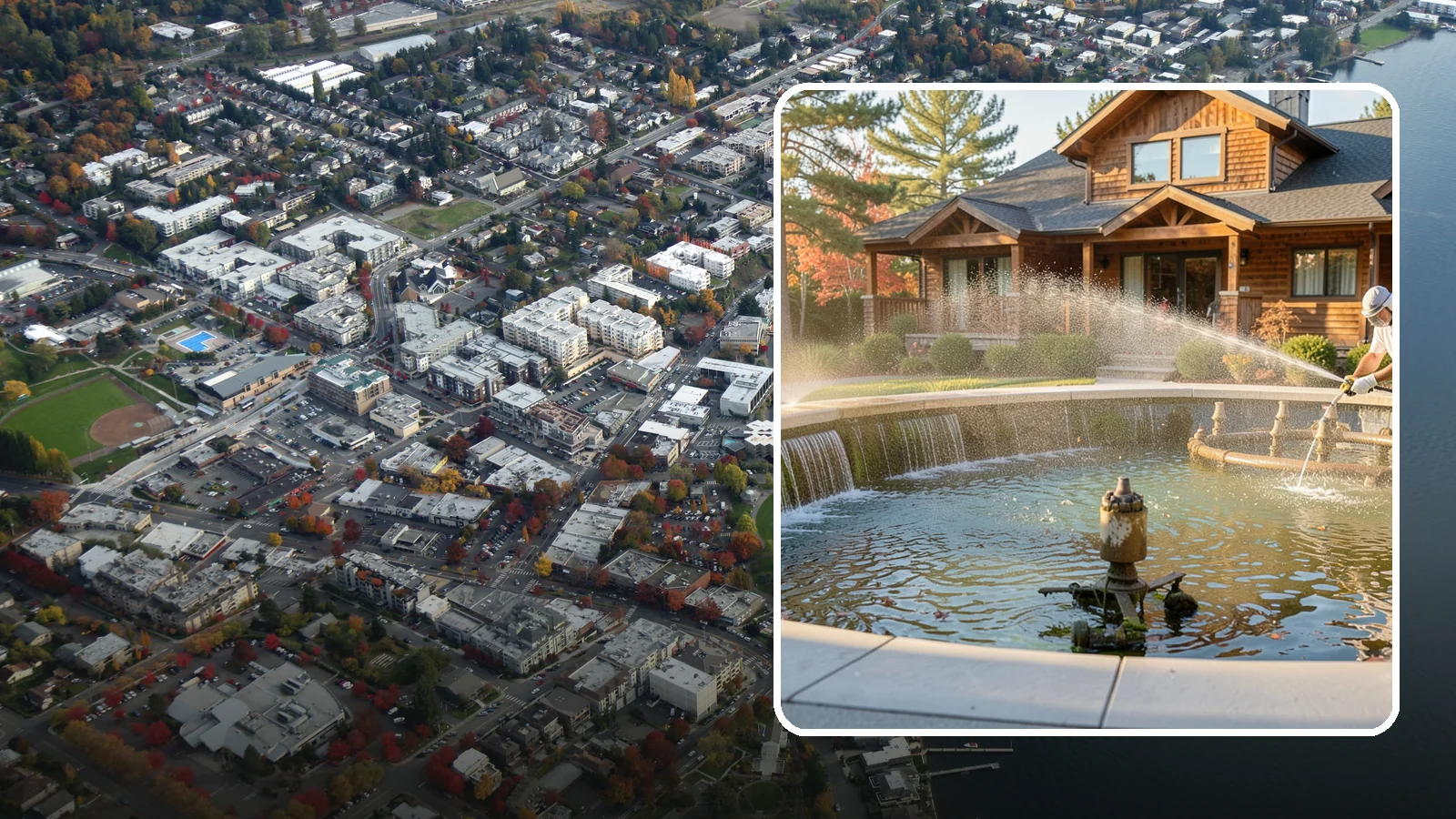 Fountain Cleaning in Kirkland, King County, WA - We clean outdoor fountains to clear algae, mineral scale, and hard-water lines from basins and cascading surfaces.