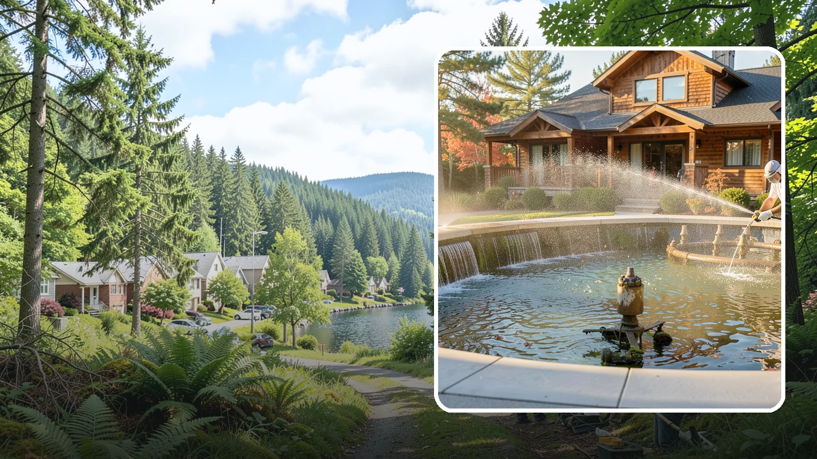 Fountain Cleaning in Lake Forest Park, King County, WA - We clean outdoor fountains to clear algae, mineral scale, and hard-water lines from basins and cascading surfaces.