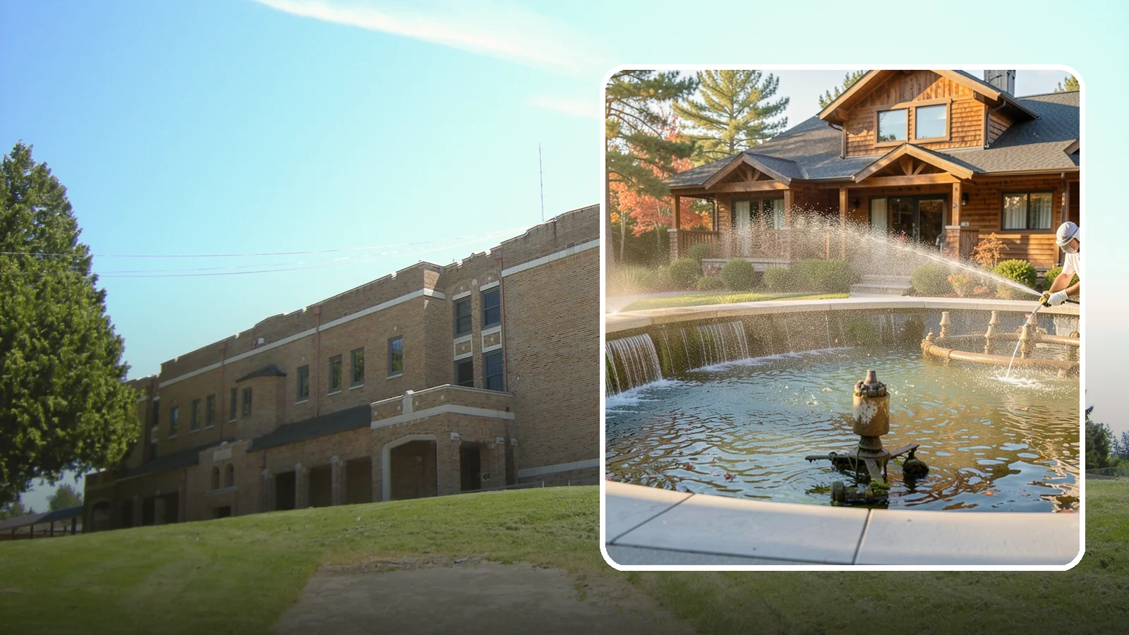 Fountain Cleaning in Maple Valley, King County, WA - We clean outdoor fountains to clear algae, mineral scale, and hard-water lines from basins and cascading surfaces.