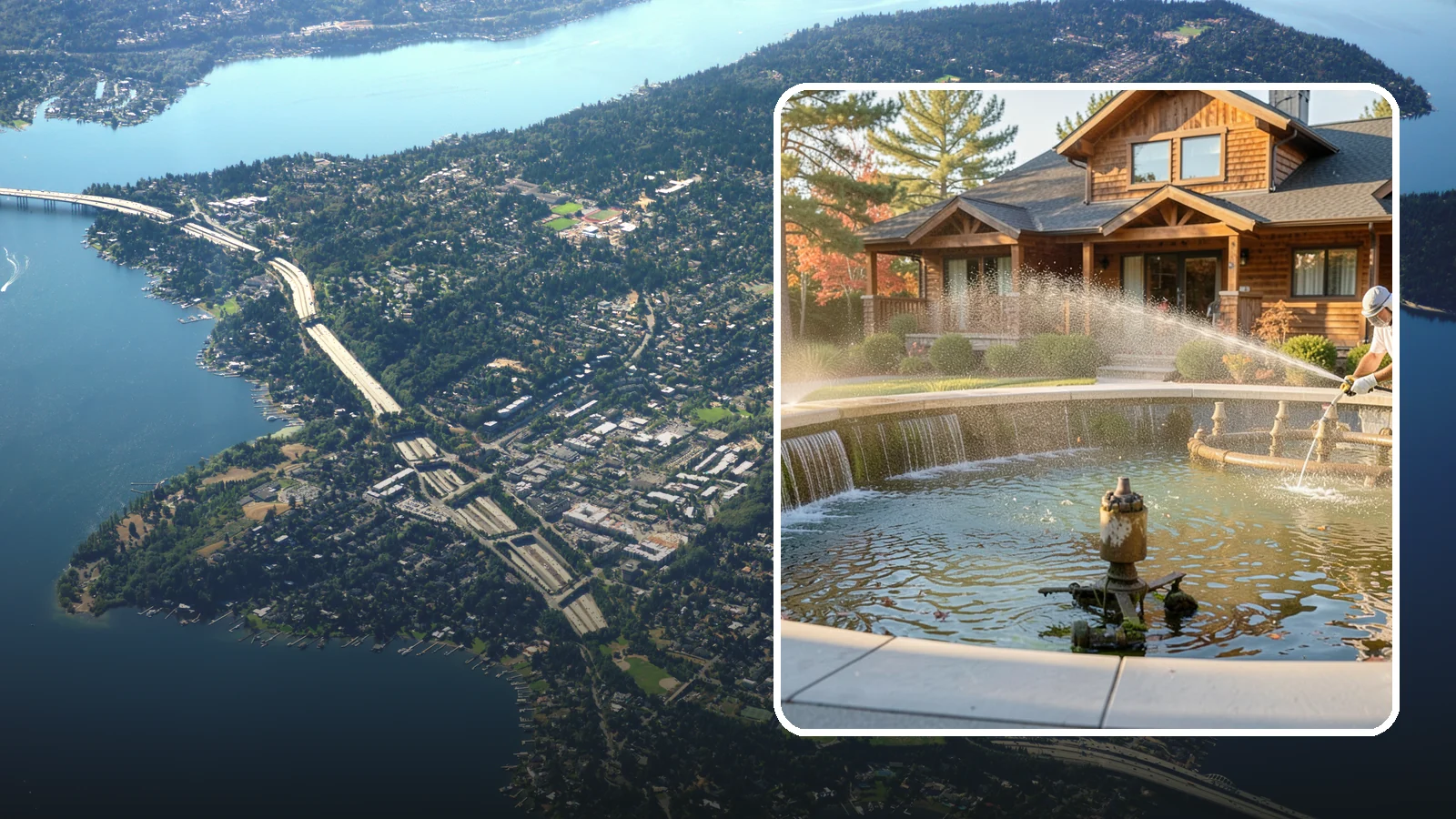 Fountain Cleaning in Mercer Island, King County, WA - We clean outdoor fountains to clear algae, mineral scale, and hard-water lines from basins and cascading surfaces.