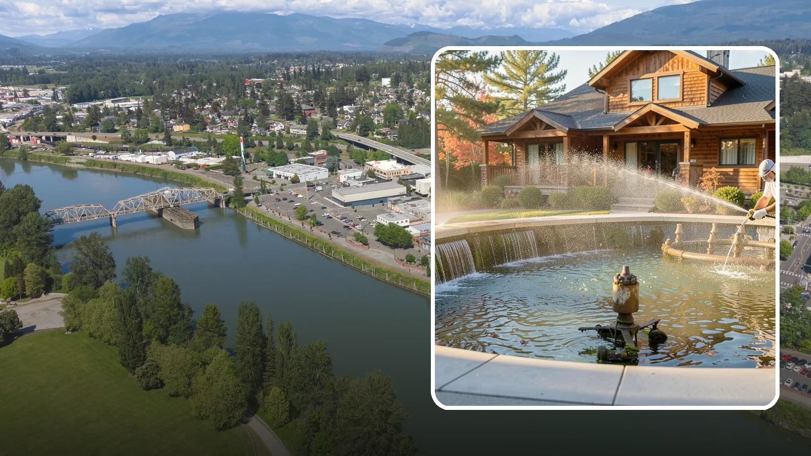 Fountain Cleaning in Mount Vernon, Skagit County, WA - We clean outdoor fountains to clear algae, mineral scale, and hard-water lines from basins and cascading surfaces.