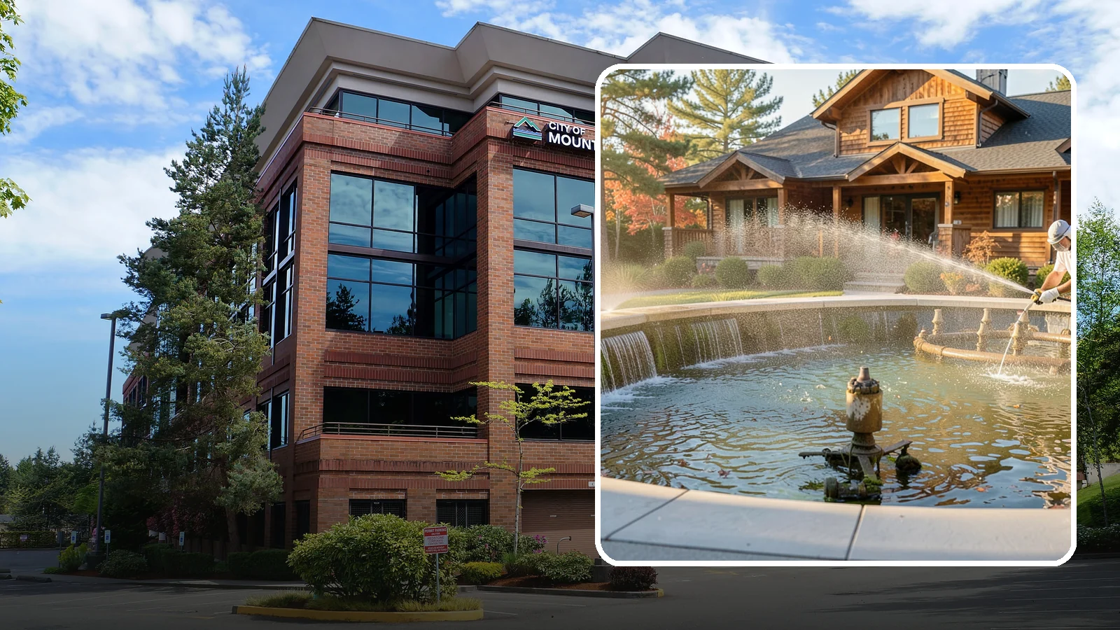 Fountain Cleaning in Mountlake Terrace, Snohomish County, WA - We clean outdoor fountains to clear algae, mineral scale, and hard-water lines from basins and cascading surfaces.