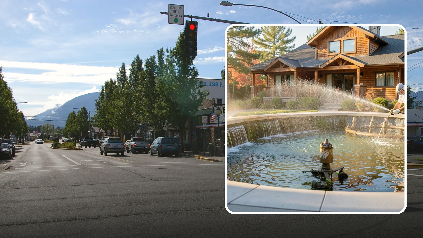 Fountain Cleaning in North Bend, King County, WA - We clean outdoor fountains to clear algae, mineral scale, and hard-water lines from basins and cascading surfaces.